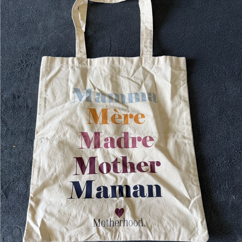 Motherhood Cream Typographic Tote Bag